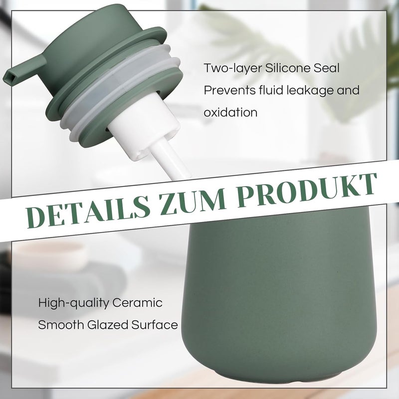 INGOFIN Ceramic Foaming Soap Dispenser - 12oz Foam Hand Soap Dispenser Bathroom, Modern Dish Soap Bottle with Pump for Kitchen, Matte Green - Image 5